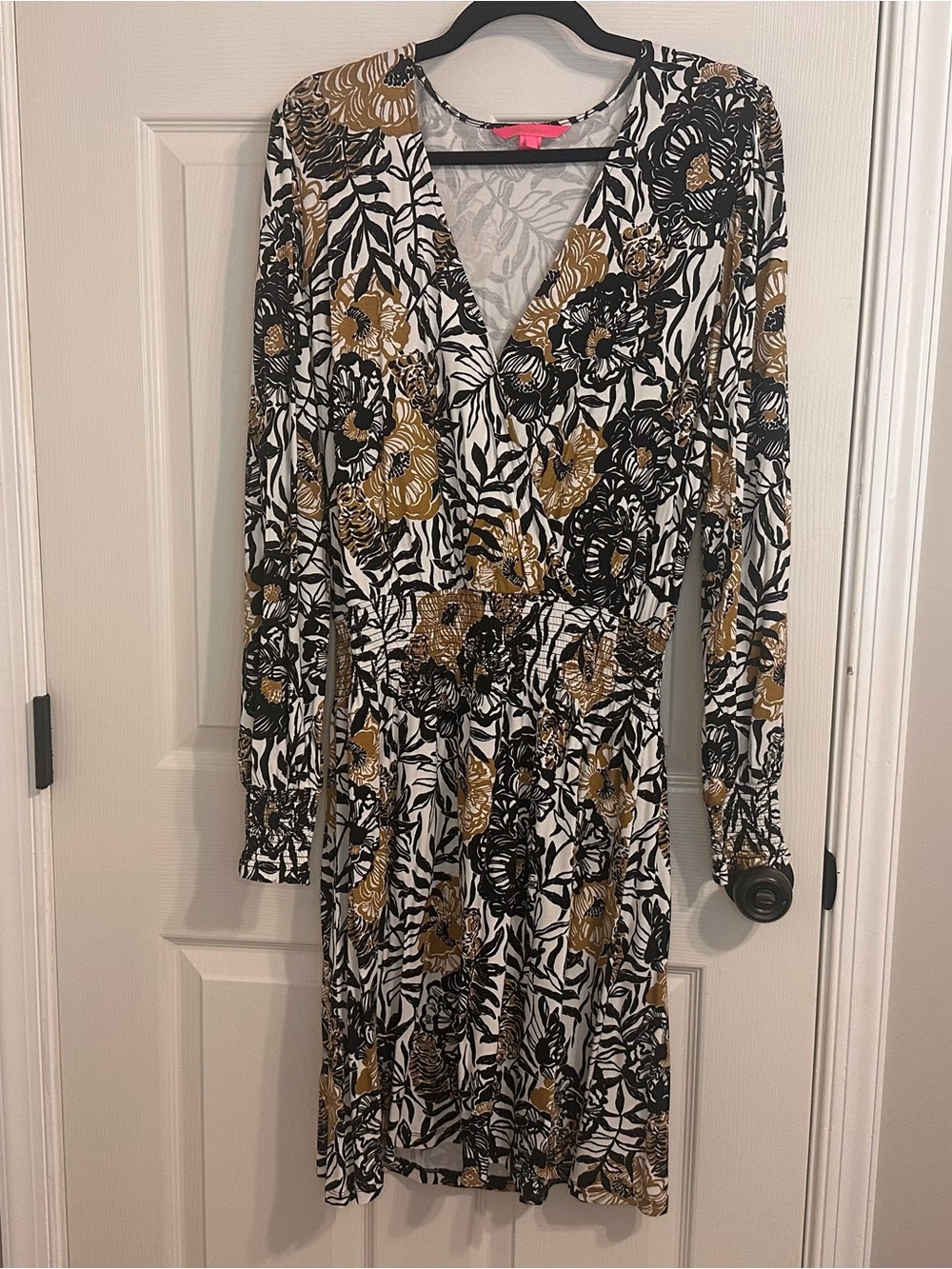 Lilly Pulitzer  black white and gold floral peony Talley Long Sleeve Dress